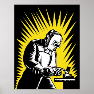 Svetsarbetare som arbetar med svetsverk, poster