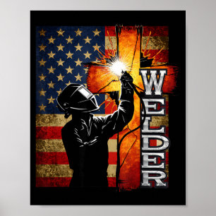 Svetsare Amerikansk Flagga Svetsning Tro Kors Kris Poster