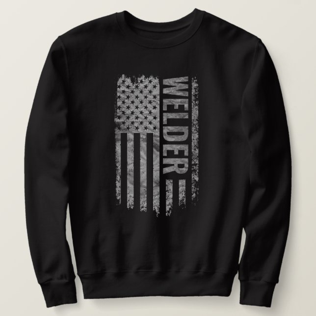 Svetsare USA Flagga Distressed design Lång Ärmad Tröja (Design framsida)