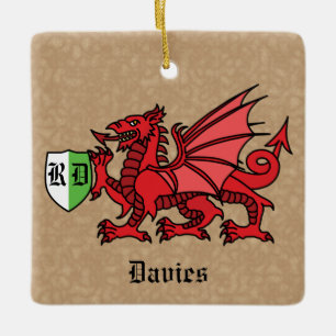 Svetsdrakens anpassade namn och monogram julgransprydnad keramik
