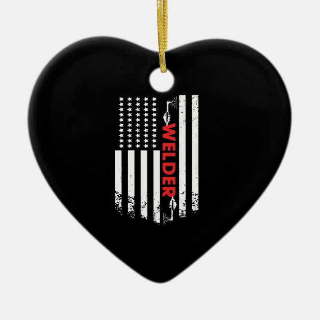 Svetsning - American Welder Flagga Julgransprydnad Keramik (Framsidan)