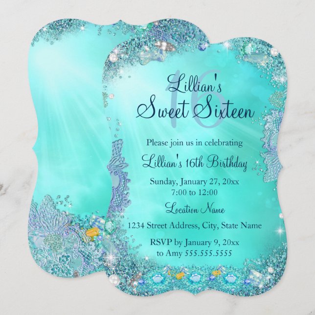 Svetsning av sjudar i Teal Ocean 16 Födelsedagsfes Inbjudningar (Fram/baksida)