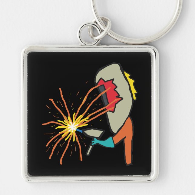 Svetsning Fyrkantig Silverfärgad Nyckelring (Framsidan)