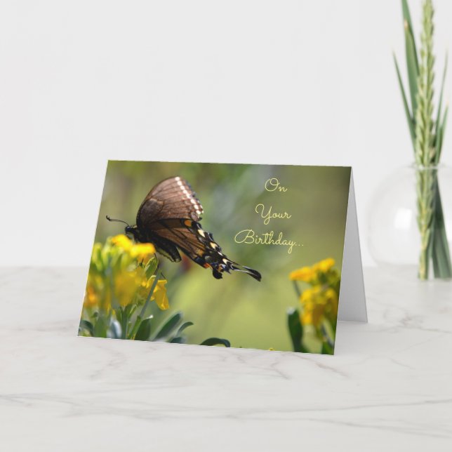 Svetsvansande fjäril-födelsedagskort kort (Framsida)