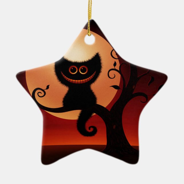 Svettmilande svart katt julgransprydnad keramik (Framsidan)