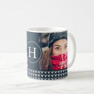 Svettmonogram och foto under julafton kaffemugg