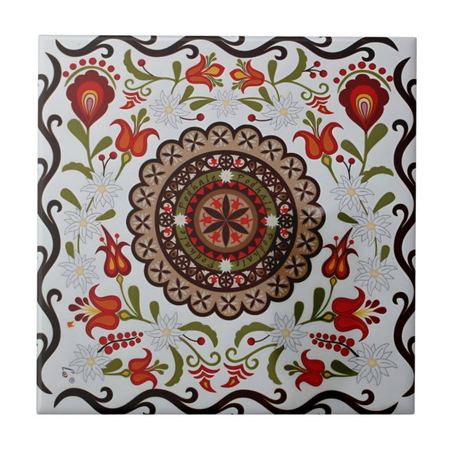 Svettplattor, vintage blommönster kakelplatta (Framsidan)