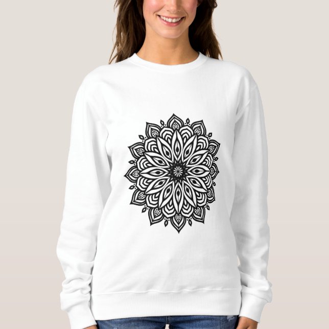 Svettskjorta med lyxsvart Mandala Design. T Shirt (Framsida)