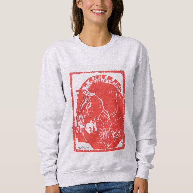 Svettskjorta med röd häst (Norska Fjord Horse) T Shirt (Framsida)
