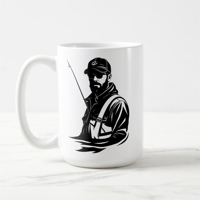 SVG Anpassad Flugfiskare Och Fiskespö Kaffemugg (Vänster)
