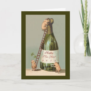 Svin och Champagne; Söt 2015 Nyårskort Helgkort