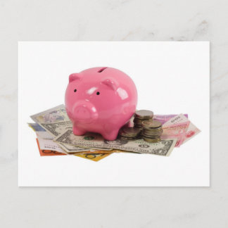 Svinbank och pengar vykort