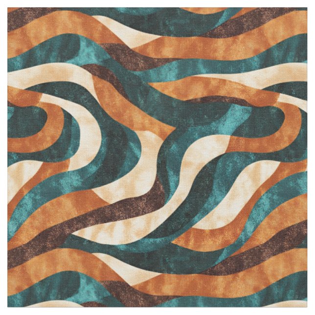 Svinda/Orange / Brun Abstrakt Swirling Linjer Tyg (Närbild)