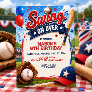 Svinga in på basebolltema födelsedag, basebollfest inbjudningar