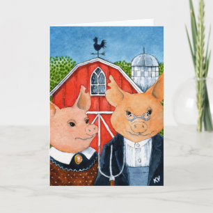 Svinjor barnyard American Gothic-hälsningskort Kort