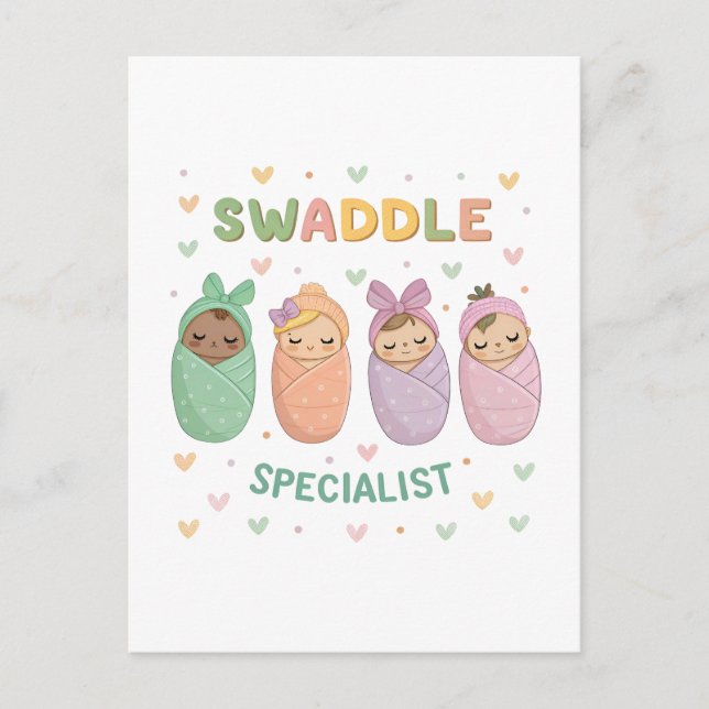 Swaddle Specialist Cute Baby Illustration Vykort (Framsida)