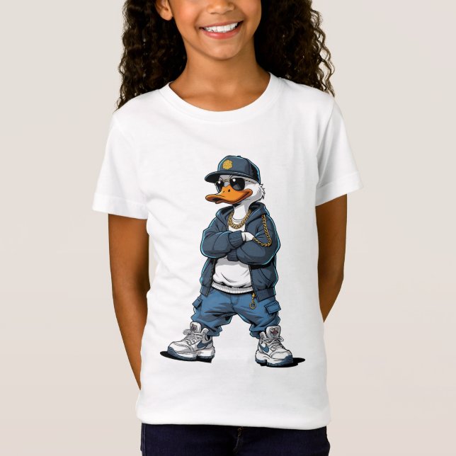 Swag Cartoon Duck with Gold Chains and Hoodie T Shirt (Framsida)