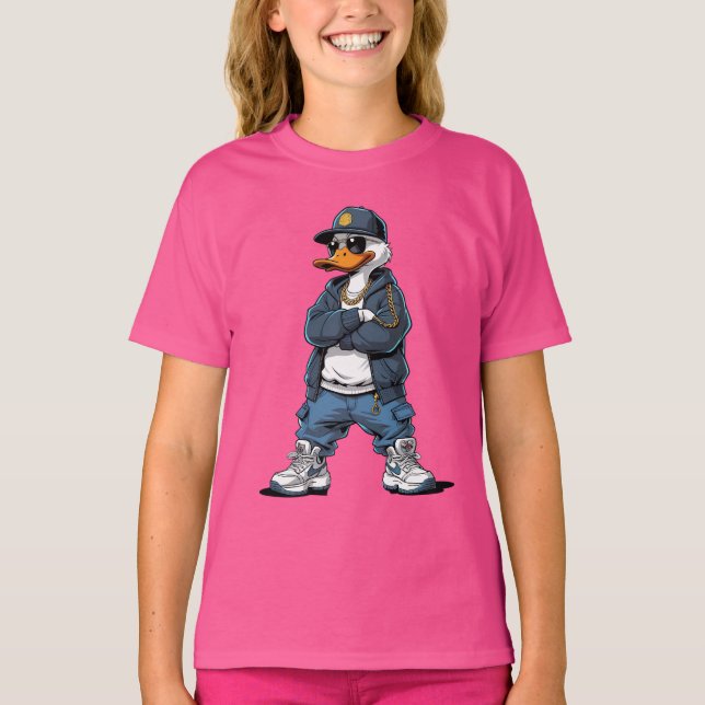 Swag Cartoon Duck with Gold Chains and Hoodie T Shirt (Framsida)