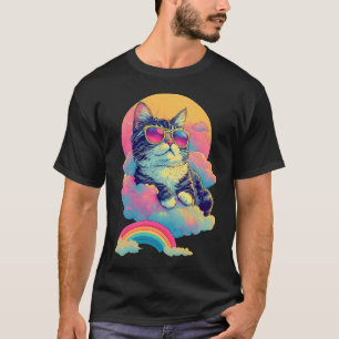 Swag Cat Retro Chill Cat med Rainbow Aura T Shirt