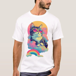 Swag Cat Retro Chill Cat med Rainbow Aura T Shirt