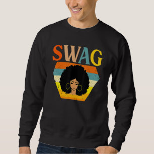 Swag Vintage Melanin Afro Kvinna Drottning Svart H Lång Ärmad Tröja