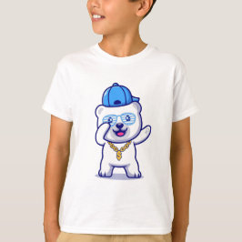 Swaggy Polar Bear Tecknad med Hat and Guld chain T Shirt