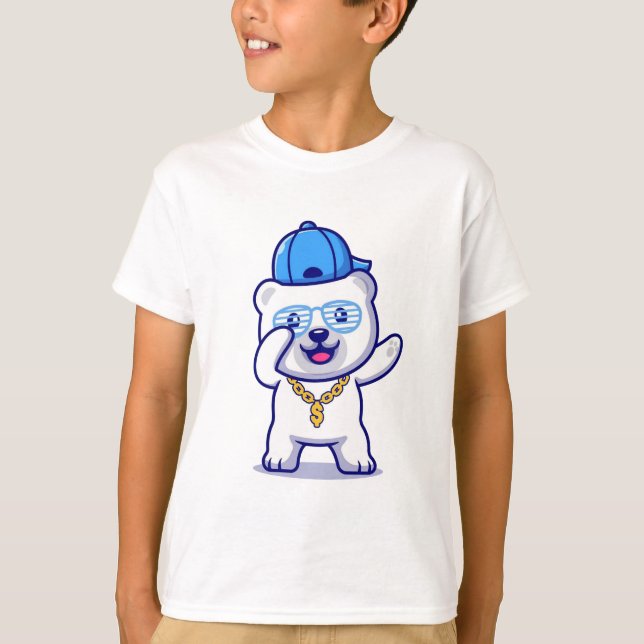 Swaggy Polar Bear Tecknad med Hat and Guld chain T Shirt (Framsida)