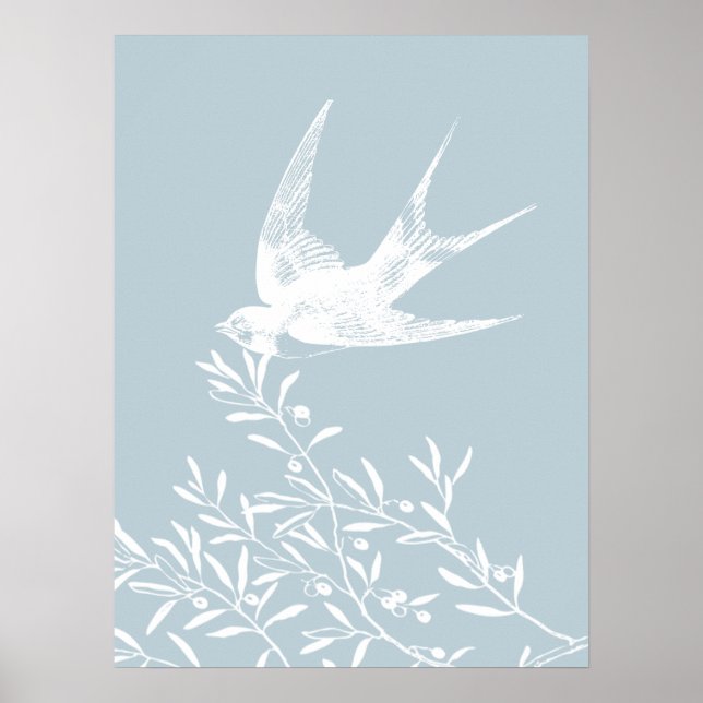 Swallow Bird Flying over Olive Branches Poster (Framsidan)