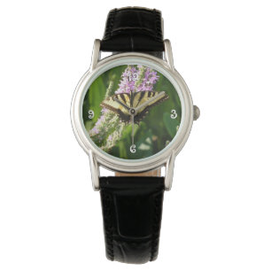 Swallowtail Butterfly på Lila Wildblommor Armbandsur
