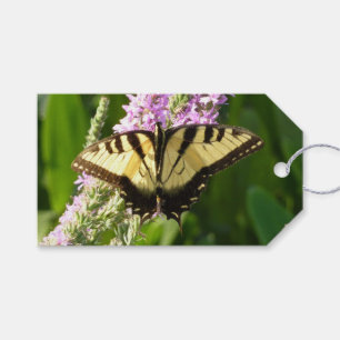 Swallowtail Butterfly på Lila Wildblommor Presentetikett