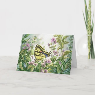 Swallowtail fjäril på Glömma-mig-Nots målning Kort