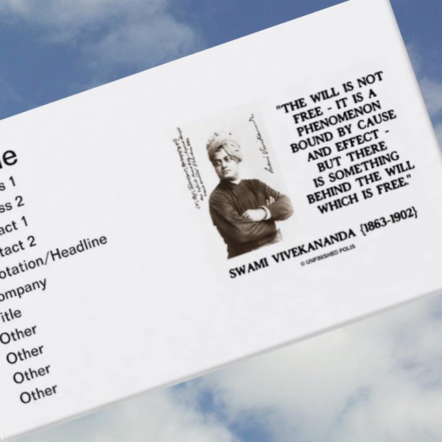 Swami Vivekananda kommer inte att ha någon fri ors Visitkort (Inspirational quote by religious leader Swami Vivekananda for any believer in free will)