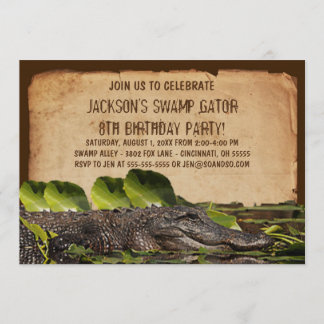 Swamp Alligator Anpassningsbar Födelsedagsfest inb Inbjudningar