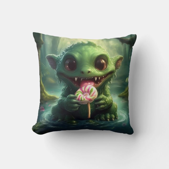 Swamp Monster Eating Candy Kudde (Framsida)