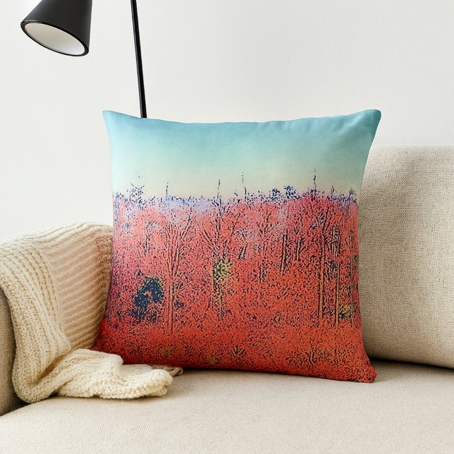 Swampy Forest Illustration i Orange och Blue Kudde (Skapare uppladdad)