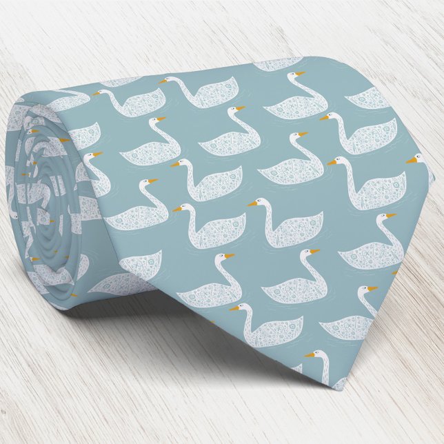 Swan Bird Pattern Light Teal Green Slips (Swan pattern neck tie for wildlife, nature and bird lovers)