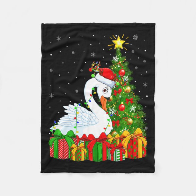 Swan Bird Xmas Holiday Santa Swan Christmas Tree  Fleecefilt (Framsidan)