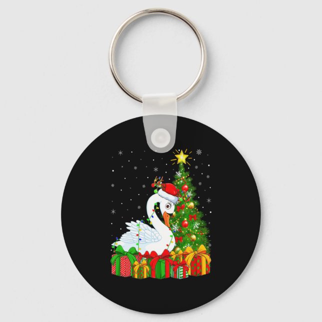 Swan Bird Xmas Holiday Santa Swan Christmas Tree  Nyckelring (Framsida)