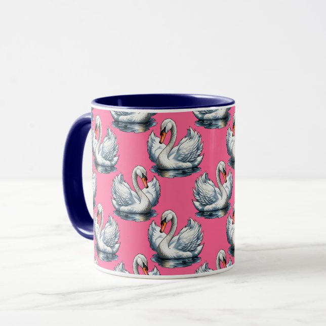 Swan Birds Pattern Design On Pink Mugg (Framsida vänster)