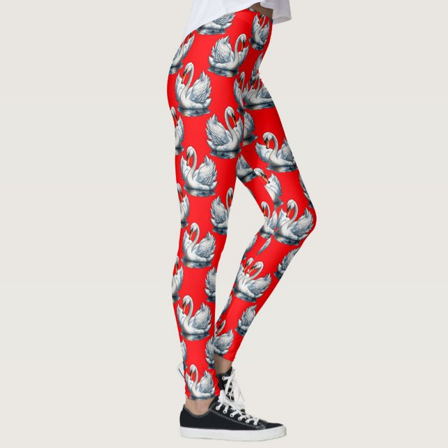 Swan Birds Pattern Design on Red Leggings (Skapare uppladdad)