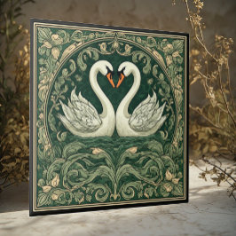 Swan Couple Art Nouveau Decorative Wall Accent Kakelplatta