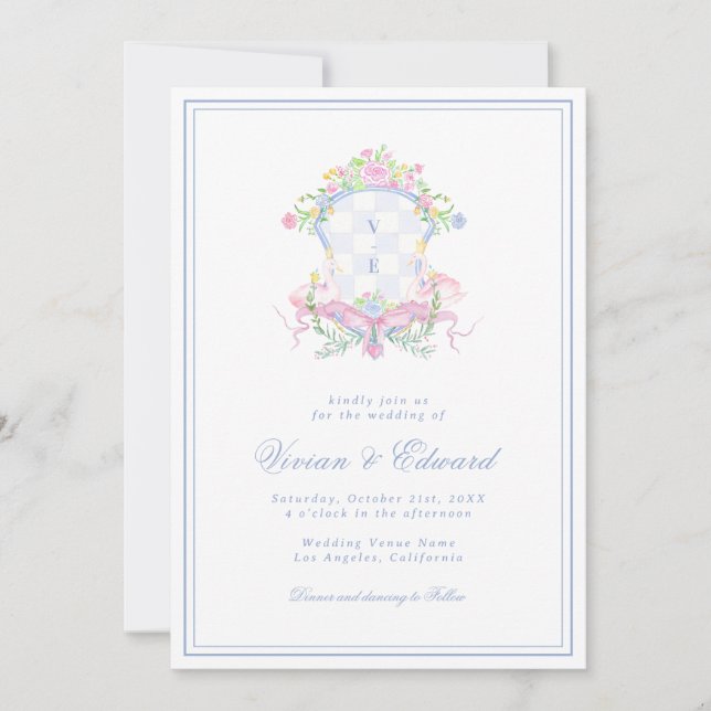 Swan Crest Monogram Coastal Blue Wedding Inbjudningar (Framsida)