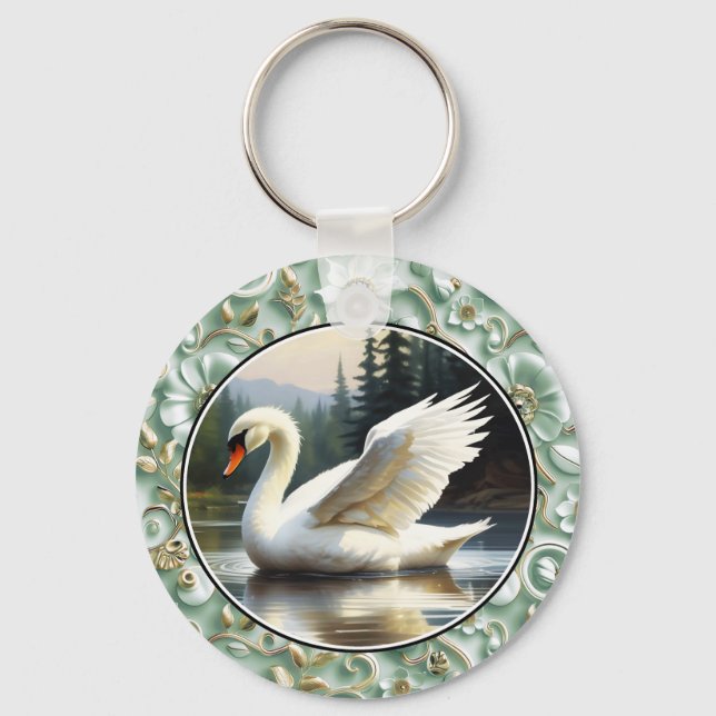 Swan Glides Gracefully on Lake Nyckelring (Framsida)