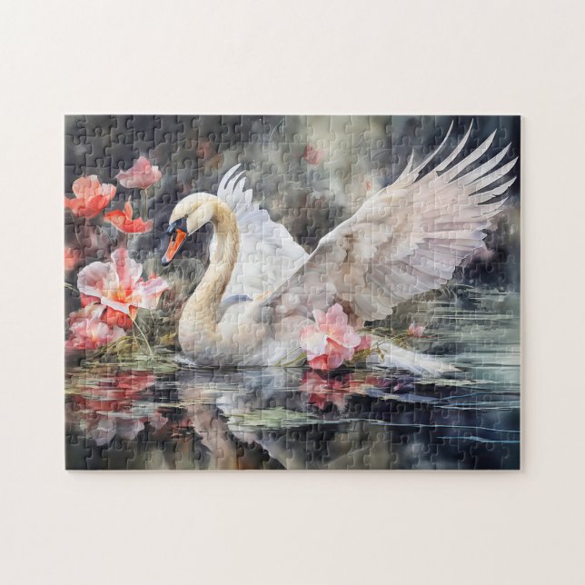 Swan in lotus pond with soft colors pussel (Horisontell)