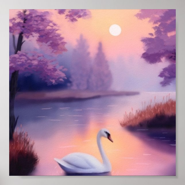 swan in the pond during sunset poster (Framsidan)
