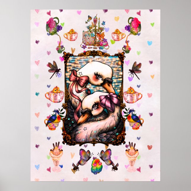 Swan Lovers T-Shirt Poster (Framsidan)