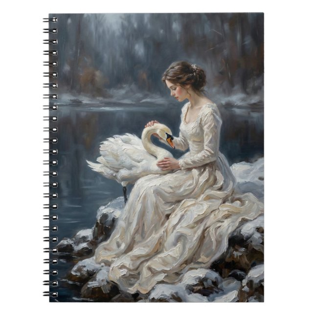 Swan Maiden Winter Lake Romance Fantasy Art Anteckningsbok (Framsidan)