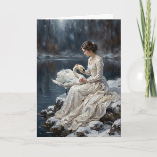 Swan Maiden Winter Lake Romance Fantasy Art Kort (Framsida)
