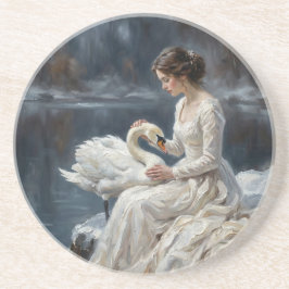 Swan Maiden Winter Lake Romance Fantasy Art Underlägg