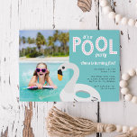 Swan Pool Float | Photo Kids Birthday Party Inbjudningar<br><div class="desc">Adorable summer birthday party invitations for your little one's poolside bash feature a white swan pool float illustration with "it's a pool party" in cute retro lettering on a vibrant turquoise background. Personalize with your birthday party details beneath. Add a favorite photo of the birthday girl for a cool personal...</div>